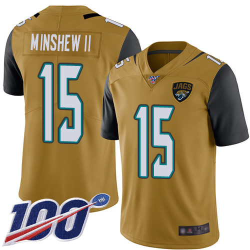 Men Nike Jacksonville Jaguars #15 Gardner Minshew II Gold  Stitched NFL Limited Rush 100th Season Jersey